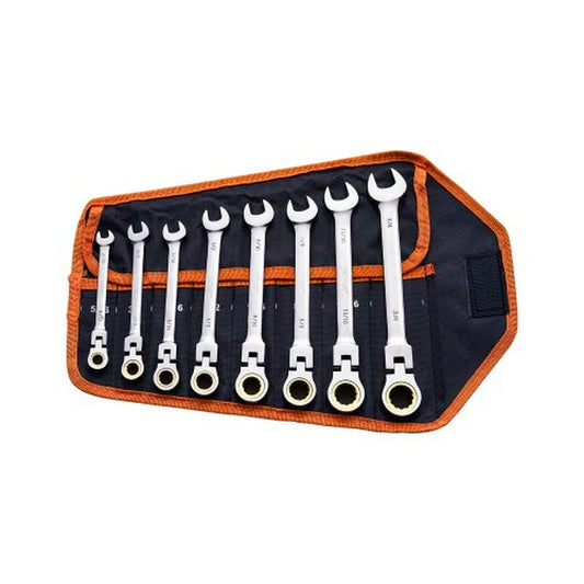 VEVOR Flex-Head Ratcheting Wrench Set 8 PCS SAE 5/16-3/4 with Roll-Up Pouch