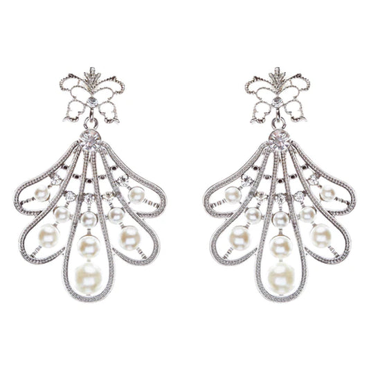 Flare Pearl Crystal Fashion Vintage Earrings Silver